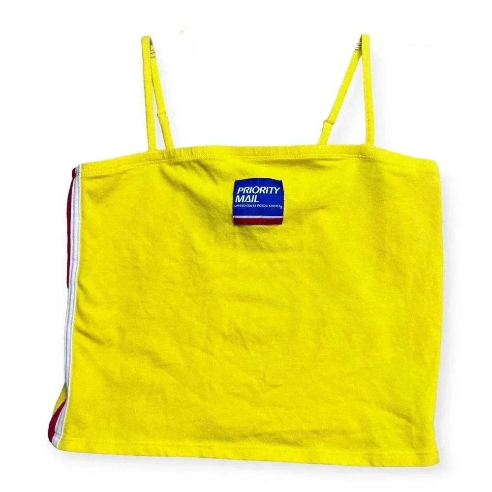 USPS x Forever 21 Womens Top Sz‎ M Yellow Tank Cropped Priority Mail Cami NWT